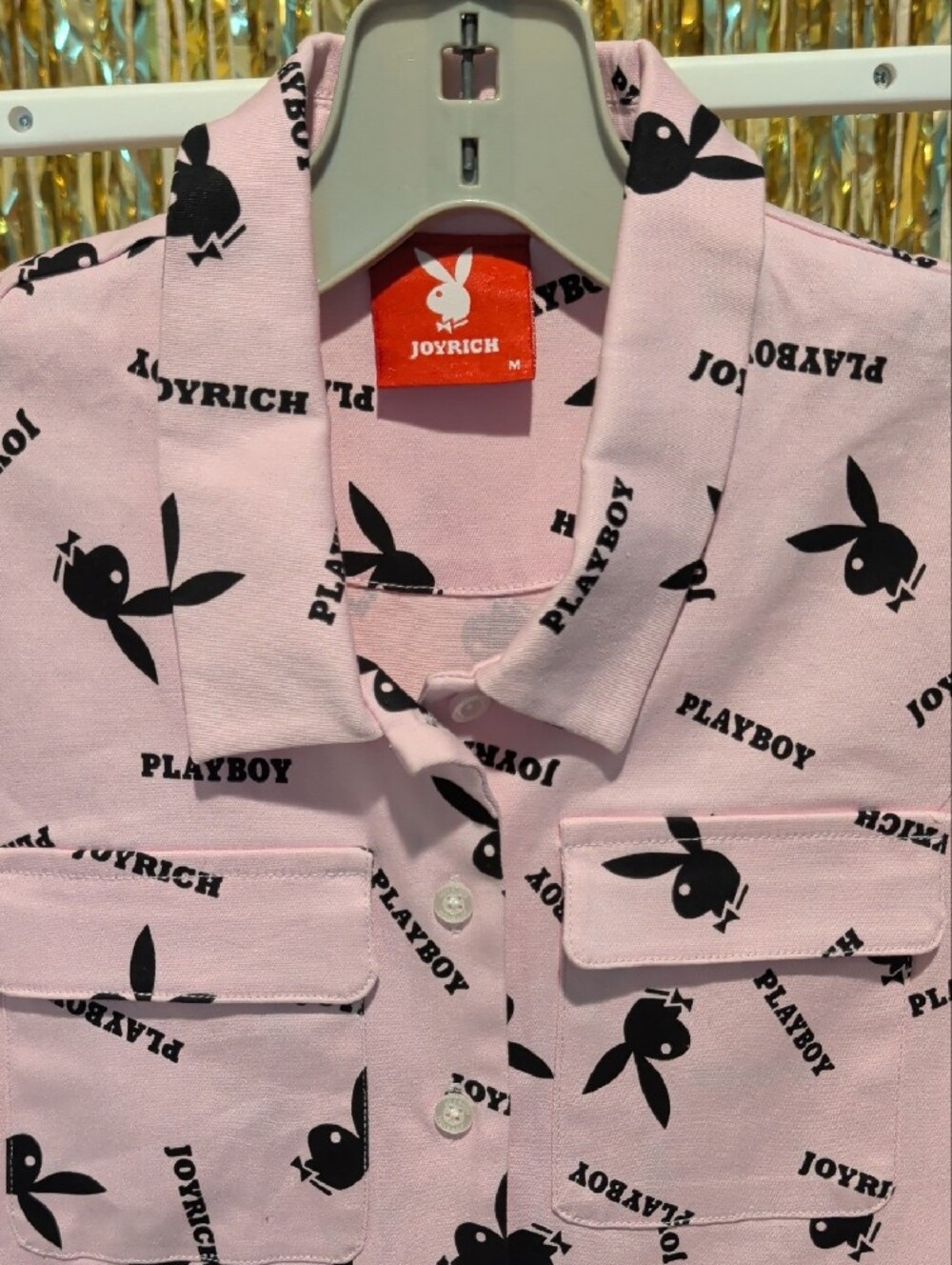 🔥JOYRICH x Playboy Pink Bunny Logo Button-Front Mini Dress Size M - Picture 4 of 8